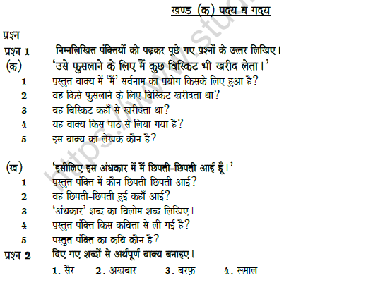 cbse class 5 hindi question paper set v solved